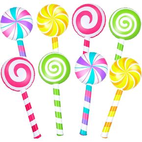 Poen 8 Pcs Large Inflatable Lollipop 29.53 Inch Candyland Birthday Party Decorations Inflatable Giant Lollipop Prop Candy Shape Balloons for Themed Party Favors