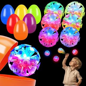 6 Pack Prefilled Easter Eggs with Light Up Sunction Cup Balls, Easter Eggs Filled with Fidget Toys for Kids Toddlers Easter Basket Stuffers, Easter Egg Hunt, Easter Party Favors Classroom Prizes