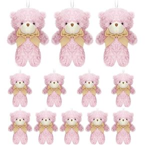 12 pcs Mini Stuffed Teddy Bears 4.7 Inch Small Plush Teddy Bears Bulk for DIY Keychain Birthday Christmas Party Favor (White + Brown + Grey)