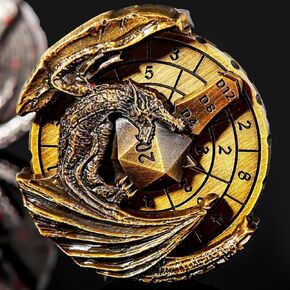 مجموعة DND DND DND 7-in-1 ، تدوير الأبراج المحصنة الدوران المعدنية و Dragons DND Compass Dice ، Cool RPG Play Game Dice （Gold）