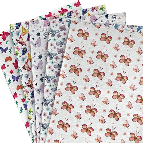 5 Pcs Tiedye Butterfly Faux Leather Sheets for Crafts 8.2x11.8 Inch Printed Synthetic Leather Sheets for Hair Bow Making Decoration Supplies DIY Handicrafts in Kuwait