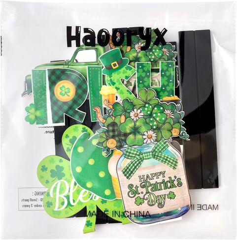 Haooryx الخشبية الزخارف المركزية - 5pcs سانت باتريكز يوم شامروك المباركة المركزية الأيرلندية مركبة القابلة للفصل Topper Wood Sign in Kuwait