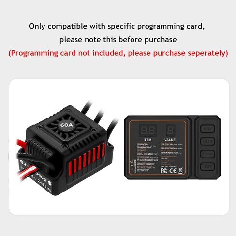 Waterproof S3650 4300KV Brushless Motor 3.175mm Shaft with 60A Brushless ESC Electric Speed Controller Combo Set with Heatsink and Programming Card for 1/10 Remote Control Car Truck, Red in Kuwait