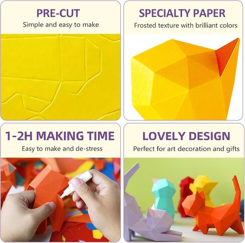 ORIGAMIPLANET 3D Creative Origami Paper for Kids-Starpaw Kitten, Animal Paper Crafts Kit Present for Adults, Cute DIY Cat Origami Set Models for Children's Birthday Gifts- in Saudi Arabia