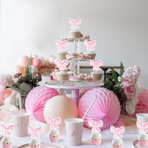 36Pcs Pink Bow 1st Birthday Cupcake Toppers Pink Bow Princess Theme Cake Decorations First Birthday Cupcake Toppers Double Sided Pink Bow Cupcakes for Baby Girl's 1st Birthday Party Supplies in Kuwait