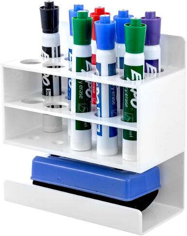 MyGift Magnetic أو Wall Mount Office Office Accessories Rackeizer ، حامل علامة محو جاف من الأكريليك الأبيض المتميز مع 10 فتحات ودرج للممحاة السفلية in Kuwait
