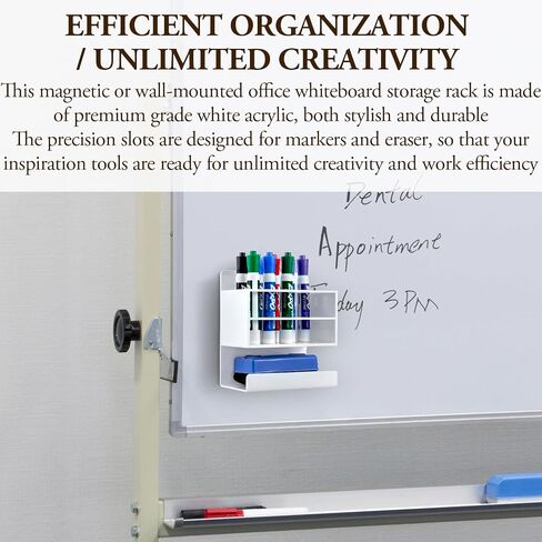 MyGift Magnetic أو Wall Mount Office Office Accessories Rackeizer ، حامل علامة محو جاف من الأكريليك الأبيض المتميز مع 10 فتحات ودرج للممحاة السفلية in Kuwait