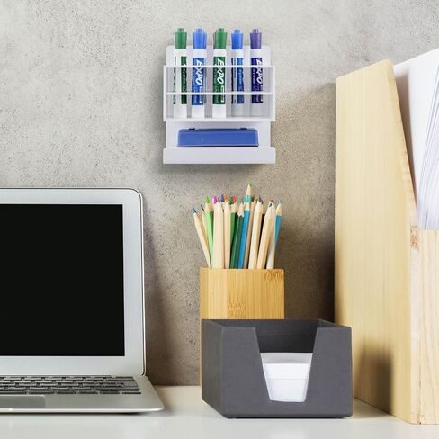 MyGift Magnetic أو Wall Mount Office Office Accessories Rackeizer ، حامل علامة محو جاف من الأكريليك الأبيض المتميز مع 10 فتحات ودرج للممحاة السفلية in Kuwait