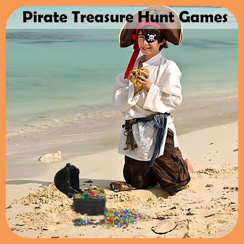 Treasure Chest for Kids Prizes,Plastic Treasure Chest with 288 Treasure Gold Coins and Gems,Jewels- Perfect for Pirate Themed Parties and Games in Kuwait