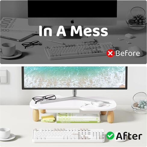 Monitor Stand Riser,Cookie-Shaped Sturdy Wood Computer Monitor Stand, Monitor Stand Riser, Multi-Purpose Desktop Organizer Riser for Computer,Laptop,Printer,TV,khaki in Kuwait