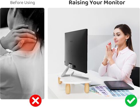 Monitor Stand Riser,Cookie-Shaped Sturdy Wood Computer Monitor Stand, Monitor Stand Riser, Multi-Purpose Desktop Organizer Riser for Computer,Laptop,Printer,TV,khaki in Kuwait