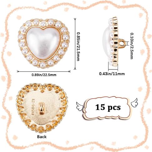 Gorgecraft 15pcs أزرار القلب الوردي على شكل قلب أزرار لؤلؤة الأزرار سبائك زخرفية أزرار لؤلؤة لؤلؤة لؤلؤة زر القلب للملابس Cardigans معطف السترة بدلة الحرف المشاريع in Kuwait
