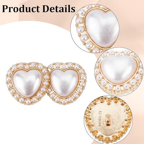 Gorgecraft 15pcs أزرار القلب الوردي على شكل قلب أزرار لؤلؤة الأزرار سبائك زخرفية أزرار لؤلؤة لؤلؤة لؤلؤة زر القلب للملابس Cardigans معطف السترة بدلة الحرف المشاريع in Kuwait