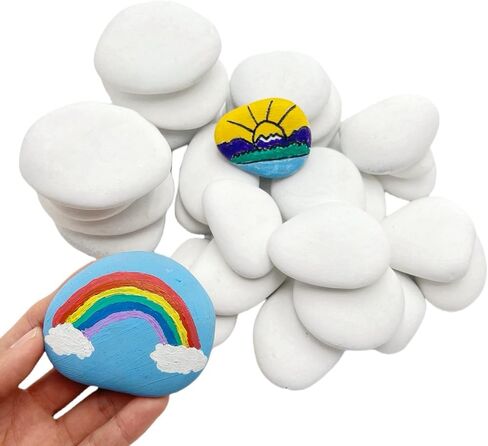 lifetop 24PCS White Painting Rocks, 2"-3" DIY Rocks Flat & Smooth Kindness Rocks for Arts, Crafts, Decoration, Medium Rocks for Painting ，Hand Picked for Painting Rocks in Saudi Arabia