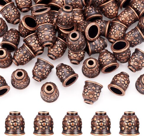 Craftdady 50Pcs Red Copper Spacer Cone Bead Caps Tibetan Vintage Metal Terminator End Caps 11x10mm for Jewelry Necklace Bracelet Earring Making in Kuwait