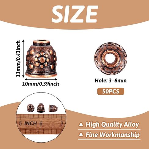 Craftdady 50Pcs Red Copper Spacer Cone Bead Caps Tibetan Vintage Metal Terminator End Caps 11x10mm for Jewelry Necklace Bracelet Earring Making in Kuwait