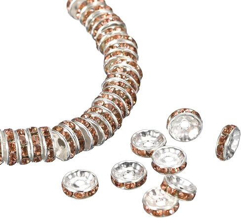 uxcell 200Pcs 10mm Rondelle Spacer Beads, Silver Plated Rhinestone Spacer Beads, Round Spacer Loose Beads for DIY Bracelet Necklace Jewelry Making Supplies, Silver White in Saudi Arabia