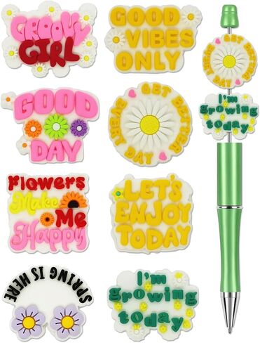 8Pcs Silicone Focal Beads for Pens – Premium Soft, Durable Beads for Custom Pen Making, DIY Craft Projects, and Personalization – Assorted Colors and Designs (Cheer) in Kuwait