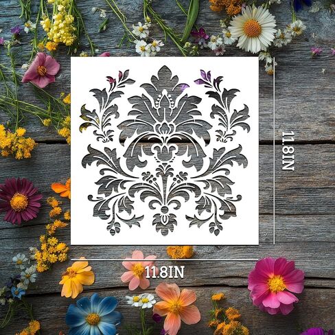 9 Pieces Reusable Mandala Tile Stencils 12x12 Inch Wall Templates for DIY Scrapbooks Wall Floor Home Decor with Floral Stencils Leaf Stencil Talavera Stencil Designs for Painting in Saudi Arabia