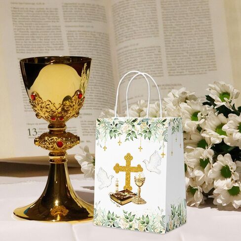 AIBIIN 24PCS معمودية هدايا الهدايا مع مقابض تعميد الخضرة أول حفلة الشركة المقدسة تفضل mi primera comunion god godie goodie علاج الحلوى الأكياس الحزب لوازم الإمداد in Kuwait
