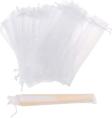 50Pcs Organza Hand Fan Bags, 2x10 Inches White Folding Fan Drawstring Bag Hand Fan Decorative Pouch Party Wedding Favor Gift Bags in Kuwait