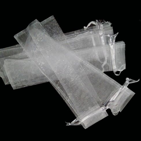 50Pcs Organza Hand Fan Bags, 2x10 Inches White Folding Fan Drawstring Bag Hand Fan Decorative Pouch Party Wedding Favor Gift Bags in Kuwait