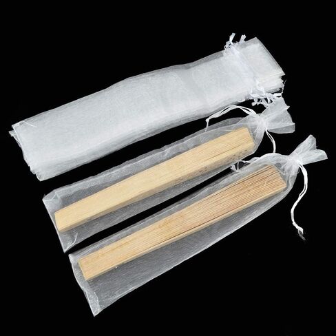 50Pcs Organza Hand Fan Bags, 2x10 Inches White Folding Fan Drawstring Bag Hand Fan Decorative Pouch Party Wedding Favor Gift Bags in Kuwait