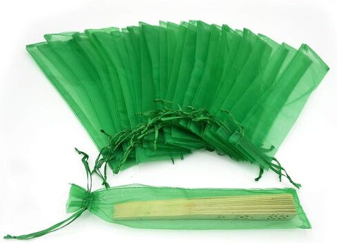 50Pcs Organza Hand Fan Bags, 2x10 Inches White Folding Fan Drawstring Bag Hand Fan Decorative Pouch Party Wedding Favor Gift Bags in Kuwait