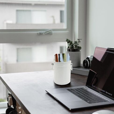 Retro Barrel Pen Holder with 2 Handles, Metal Pencil Holder Pen Cup, Makeup Brush Holder, Cute Pen Organizer for Desk Office Home, White in Saudi Arabia