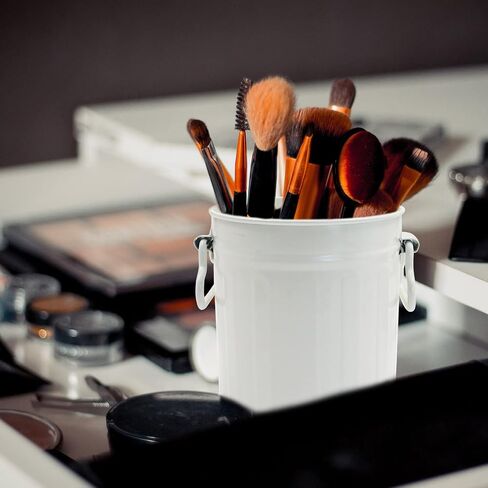Retro Barrel Pen Holder with 2 Handles, Metal Pencil Holder Pen Cup, Makeup Brush Holder, Cute Pen Organizer for Desk Office Home, White in Saudi Arabia