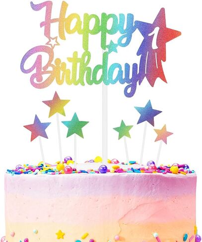 Rainbow Cake Toppers,Rainbow Birthday Cake Toppers,8th Birthday Decoration,Happy Birthday Cake Topper Number 8,Rainbow Glitter Happy Birthday Cake Deco in Kuwait