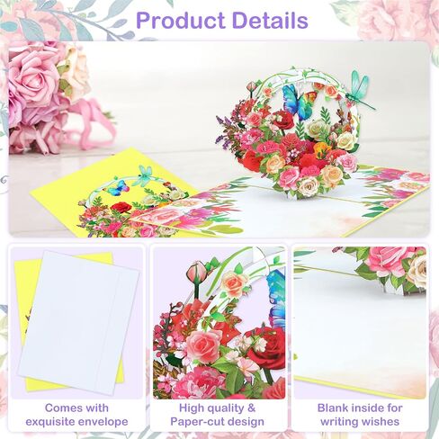 2025 Mother Day Flower Card - 3D Pop Up Flower Birthday Card with Envelope Best Mothers Day Gift for Mom Wife Grandma Aunt Daughter Sister in Saudi Arabia