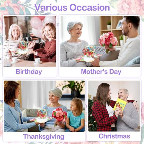 2025 Mother Day Flower Card - 3D Pop Up Flower Birthday Card with Envelope Best Mothers Day Gift for Mom Wife Grandma Aunt Daughter Sister in Saudi Arabia