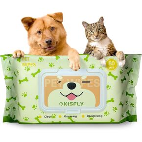 Pet Wipes for Dogs and Cats, Dog Wipes for Paws and Butt, Cat Wipes Cleaning Fur and Butt, Fragrance-free, Alcohol-free, Natural Ingredients, Gentle and Safe, Keep Your Pet Clean and Healthy 80 Pcs