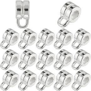 240Pcs Silver Bail Beads Bail Bead Charm Alloy Antique Silver Tibetan Links Spacer European Tube Beading with Loop for Jewelry Making Assort Bracelets Necklaces DIY Supplies Crafts Findings