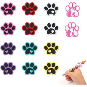 14pcs Dog Paw Silicone Beads, Cute Paw Print Spacer Beads Charms Silicone Focal Beads for Beaded Pens Keychain Making DIY Bracelet Lanyard Crafts