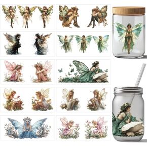 arricraft 10 Pcs Elf UV DTF Cup Wrap Transfer Sticker, 10 Styles Magic Fairy Transfer Paper Rub on Stickers PVC Cup Wrap Waterproof Rub Decals for Cup Glass Wood Furniture 24x11cm/9.4x11inch