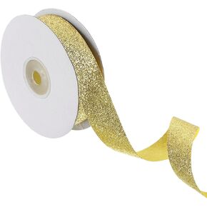 شريط Uxcell Sparkle ، 25 ياردة × 7/8 "Gold Polyester Metallic Markling Ribbon Gift Ribbon for Christmas حفل زفاف الحرف DIY