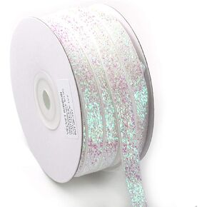 3/8" (9mm) 20 Yards Roll Polyester Glitter Ribbon Sparkle Metallic Cheer Velvet Ribbon (Iridescent White)