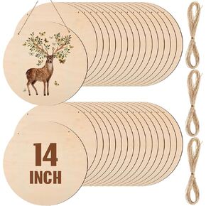 Suzile 30 Pcs Wood Rounds for Crafts Unfinished Wood Crafts Wooden Signs Wood Blanks Wood Circles for Crafts Blank Round Wooden Discs for DIY Christmas Home Decor Painting Door Hanger Design(8 Inch)