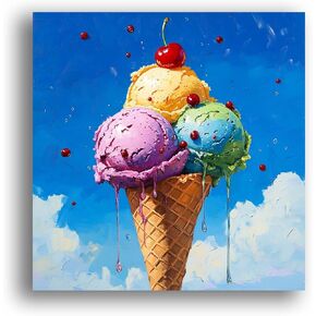 LOMSIOY DIY 5D Diamond Art Kits for Adults, Ice Cream Diamond Painting Kits for Beginner, Desserts Diamond Art with Round Full Drill Rhinestone Crafts Gem Arts for Home Wall Decor 12 * 12 inch 33203