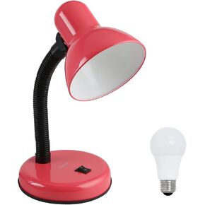 Desk Lamp with LED Bulb, (Pink) Flexible Gooseneck with Table lamp 6000K Metal Desk Lamp with Flexible Hose Neck for Office Living Room Bedroom Bedside Table, College Dorm