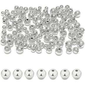 120pcs 925 Sterling Silver Round Beads,Seamless Smooth Sterling Silver Round Ball Spacer Beads for Bracelet Necklace Earring Jewelry Making (2MM)