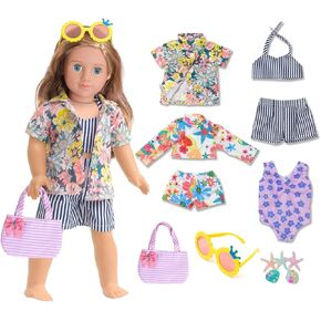 Fashion 18 Inch Doll Clothes Accessories Summer Beach Play Set, Fashion Shirt, Bikini Swimsuit and Handbag Set Fits 18 Inch Dolls (Doll Not Included)