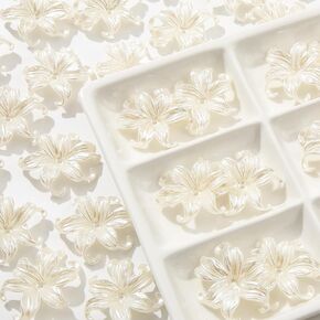 40pcs Flower Shape Beads Lily Beads Acrylic Transparent Beads Iris Petal Acrylic Flower Bead Caps AB Color Big Flower Caps for Jewelry Making Bracelets Necklace Bulk (White)
