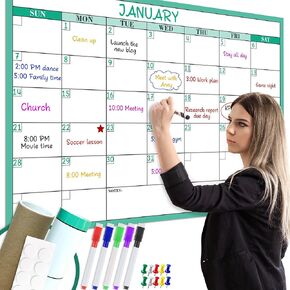 Dry Erase Monthly Extra Large White board Calendar for Wall 36" by 24", Undated 1 Month Layout Wall Calendar Erasable & Reusable Laminated Calendar, No Bubbles and Creases, Large Blank Poster Great Layout