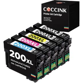 COCCINK 200XL Ink Cartridges for Epson 200 XL T200 for Expression XP 200 300 310 400 410 Workforce WF-2520 WF-2530 WF-2540 Printer Combo Pack Remanufactured Ink (Black Cyan Magenta Yellow, 5 Pack)