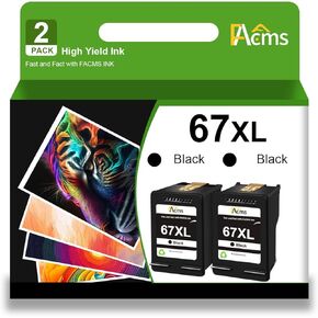 67XL Black High-Yield Ink Cartridge Replacement for HP 67XL 67 XL Work for 2700 2700e 2752 2752e 2742e 2755e 4100 4100e 4152e 4155e 6000 6055e 6400 6458 Printer（2 Black）