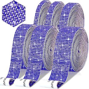 6 Rolls Self-Adhesive Rhinestone Ribbon Crystal Diamond Bling Ribbon DIY Decoration Sticker with 2 mm Rhinestones for DIY Arts Crafts,Wedding Party Decor,Car Phone Decoration. (Gold)
