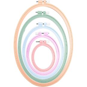 Framendino, 5 Pack Size Oval Embroidery Hoops Cross Stitch Hoop Plastic Frames Rings for DIY Sewing (5 Colors)